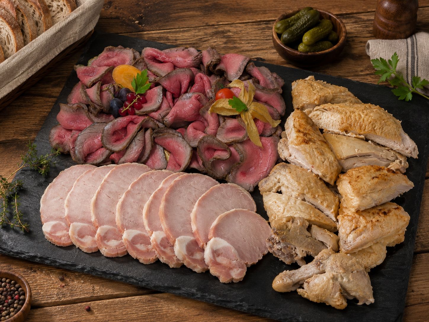 Poulet rôti / Rosbif / Rôti de porc (et leurs condiments)